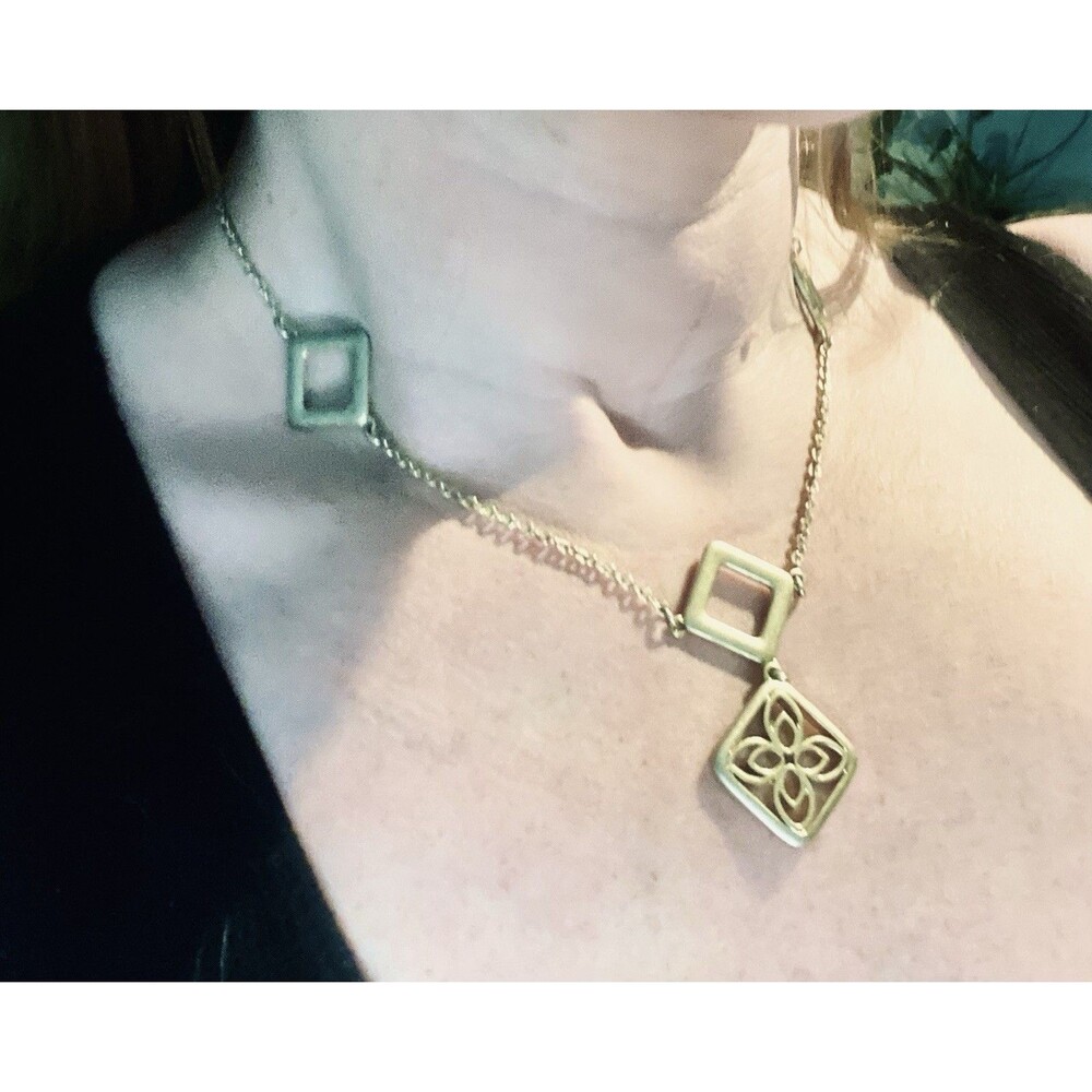 Brighton Gold Tone Geometric Y Necklace Quatrefoil Filigree Station Signed Tag